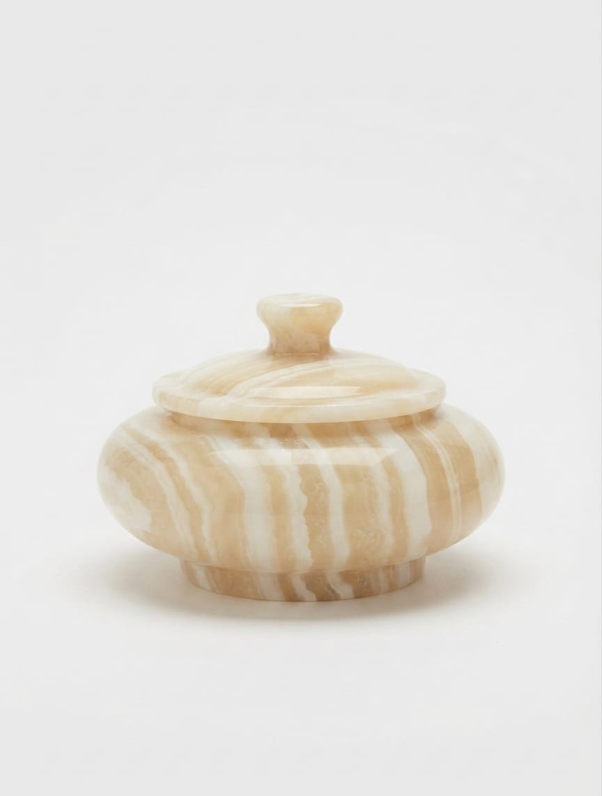 Hand-Carved Egyptian Onyx Jewelry Box — Luxury Natural Stone Keepsake Box