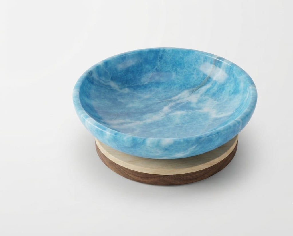 One-of-a-Kind Handcrafted Egyptian Alabaster Decorative Bowl — Blue Onyx