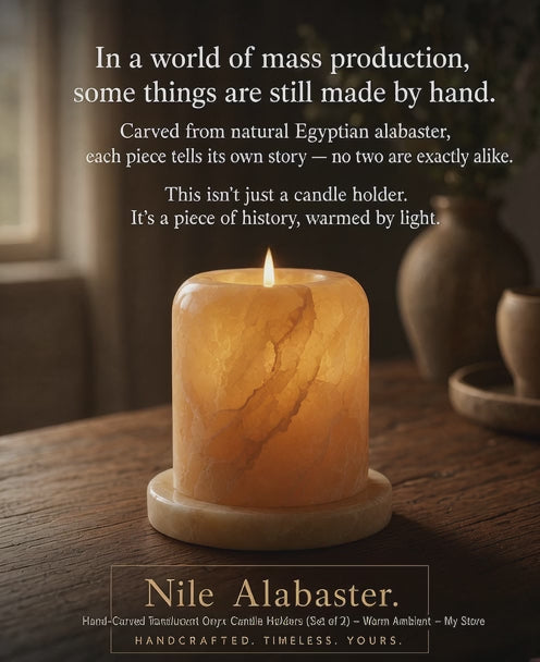 Hand-Carved Translucent Onyx Candle Holders (Set of 2) – Premium Natural Alabaster Stone Tealight Lanterns for Cozy Home Decor & Ambient Lighting✍️