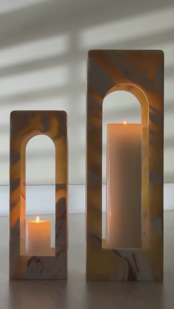 The Grand Arch Alabaster Candle Holder  Hand-Carved Egyptian Onyx
